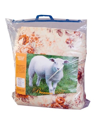 Одеяло овечья шерсть 140х205 см., чехол – ткань п/э &quot;Микрофибра&quot; с кантом, упаковка – пакет ПЭ с ручкой
